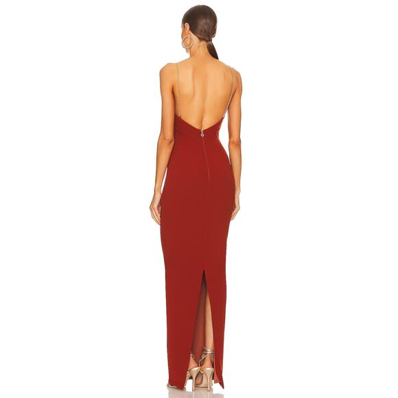 Revolve Nookie Floor Length Lexi Chain Gown Dress Sleeveless Rust Size Medium - Picture 3 of 14
